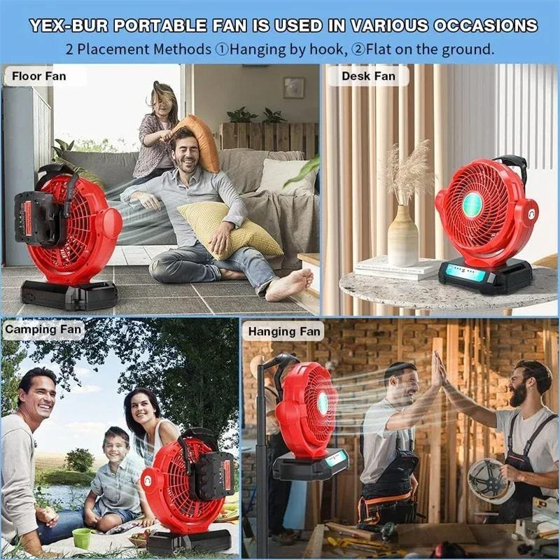 Wireless and Wired Powered Fan For Milwaukee 18V Li-ion Battery Outdoor Fan EU/US/UK Plug Outdoor Portable Fan Three Wind Speeds