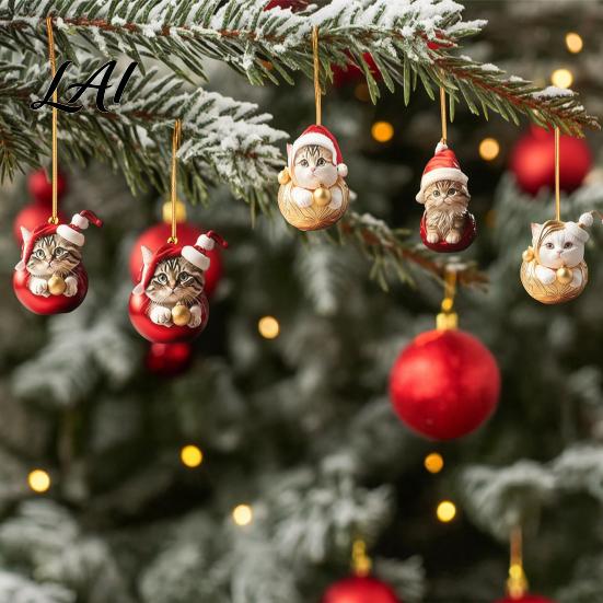 Christmas Tree Ornament Set Cat Advent Calendar 24 Days Countdown Cute 2D Kitten Holiday Car Rearview Mirror Decor Ornaments for Party Decor