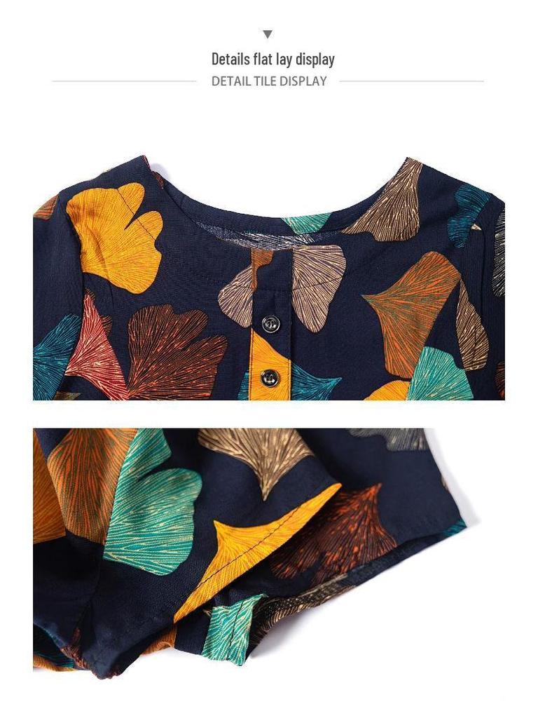 New Arrival Summer Cotton-Silk Knee-Length Loose Plus Size Short-Sleeved Dress for Mom