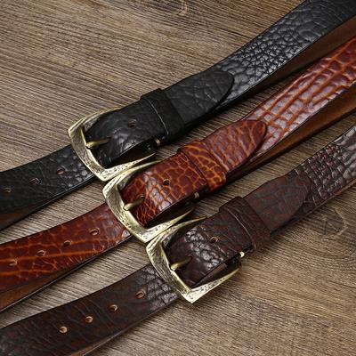 Thickened African Bison Leather Shrink Pattern Retro Rough Pattern Belt Men'S Genuine Leather First Layer Cowhide Tree Pattern Rough Personality Belt