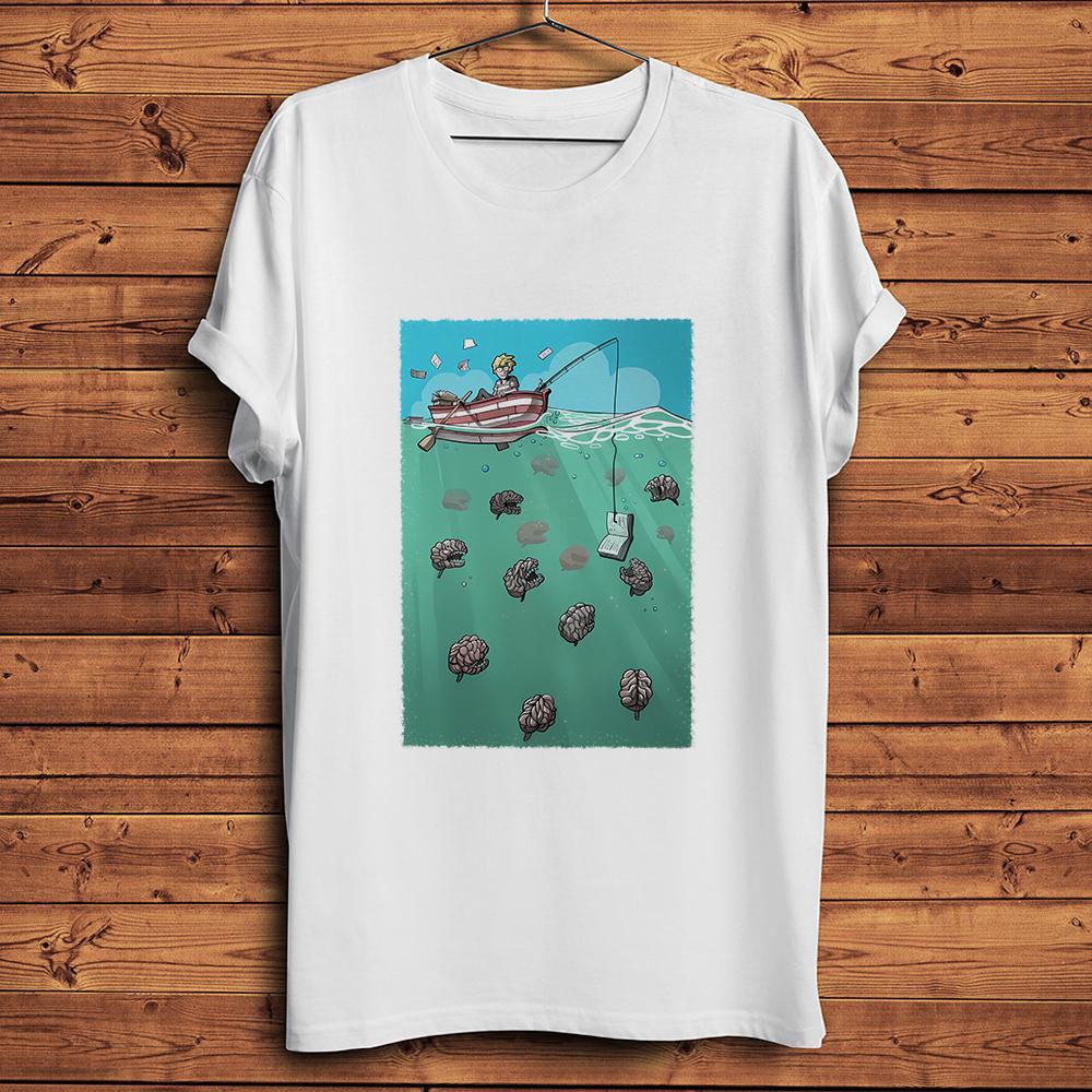

Books Fishing Feeding BrainsFunny Nerd Joke TShirtCasual Short Sleeve White TshirtUnisex TeeBreathable Print S