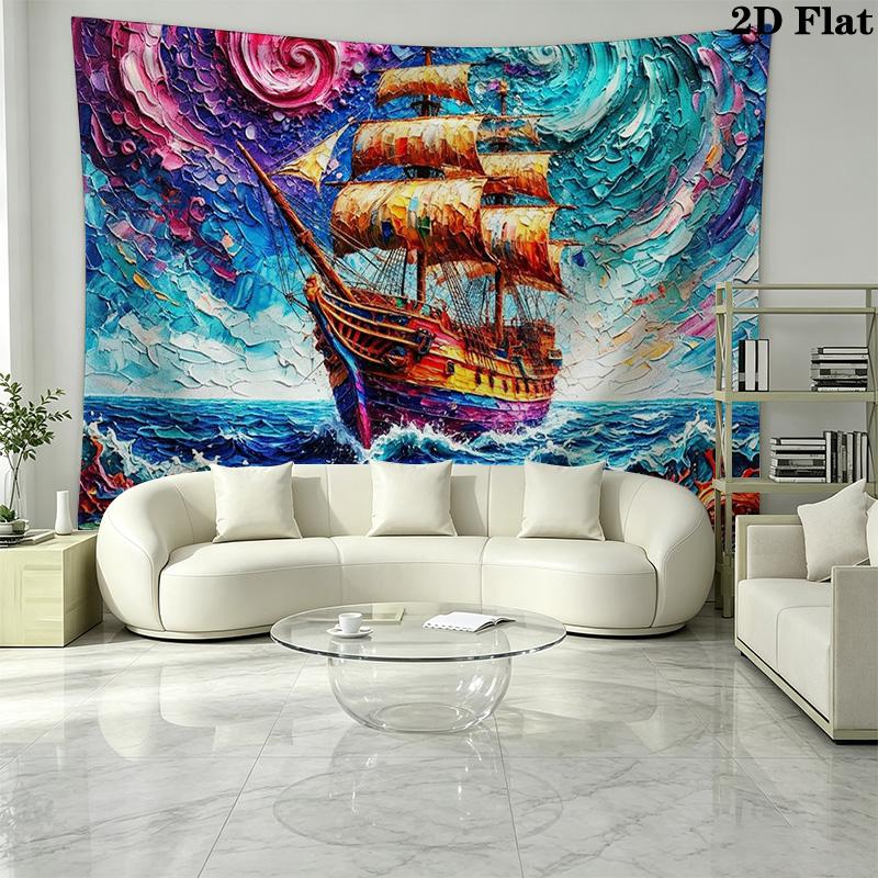 Pirate Ship Art Wall Tapestry Aesthetic Wall Hanging Printed Fabric Blanket Decorative Tapestries for Bedroom Living Room Home Decor