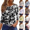 Women's Three-Quarter Sleeve Shirt, Round Neck, Loose Fit, Casual Shirt, Floral Print T-Shirt, Summer