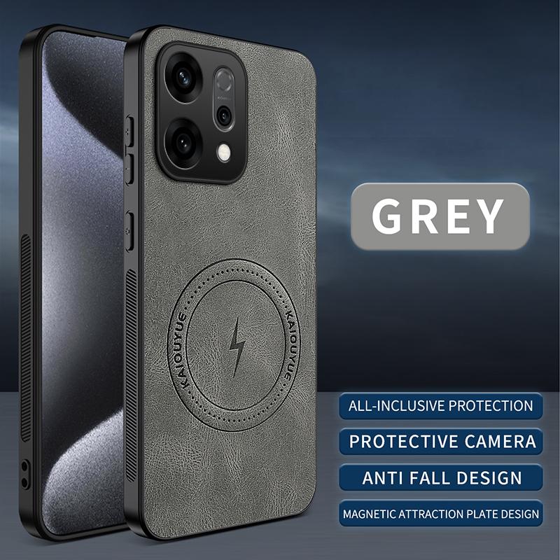 

Для чехла OPPO Reno 14 Pro Роскошный чехол-накладка из ПУ кожи с магнитной поддержкой Magsafe для защиты задней панели для телефона OPPO Reno 14F 14Pro Oppo Reno14 серый