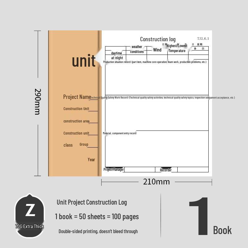Construction Logbook for Architectural Engineering: 50 Double-Sided Thick Pages