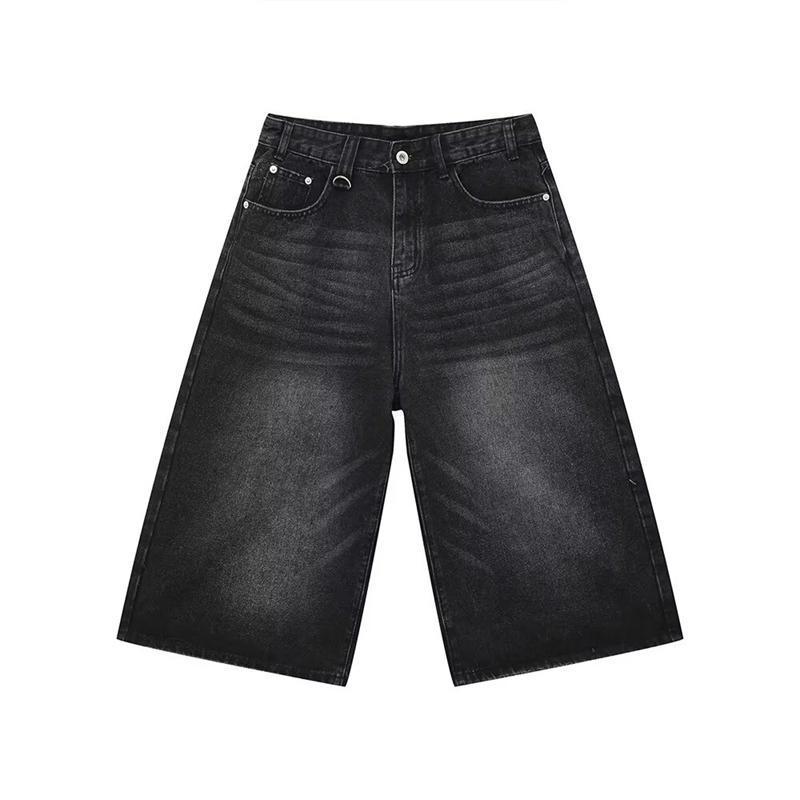 Unisex Summer Black Denim Capri Pants: Retro Fashion, Loose Fit, Plus Size, Straight Leg