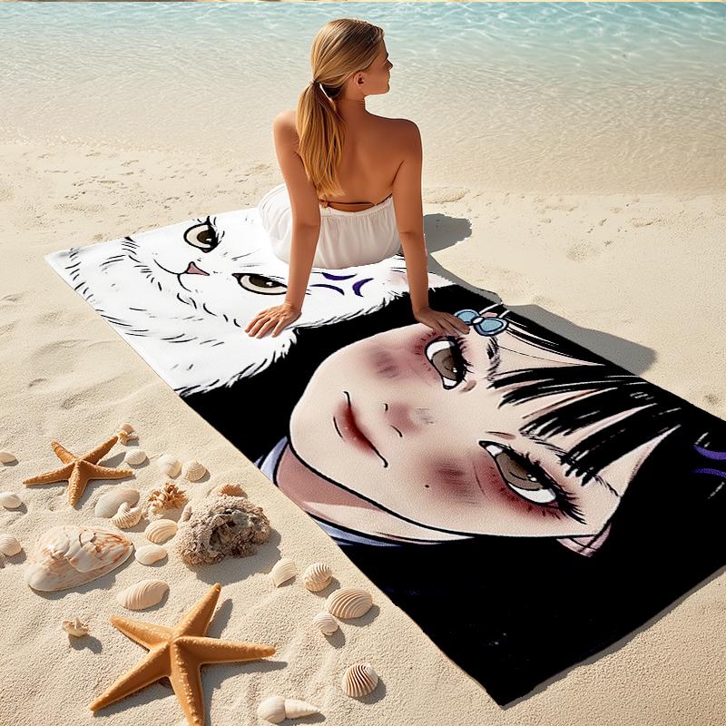 1Pc Ethereal Cat Girl Beach Towel Quick Dry Multiuse For Beach Pool Gym Yoga Home Travel Christmas Halloween Xmas Gift S1737