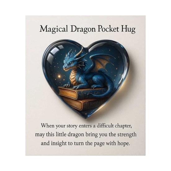 

Magical Dragon Pocket Hug Fantasy Dragon Heart Token with Book Symbol Small Emotional Support Encouragement Gift for Readers Students Fantasy Lovers 1pc синій