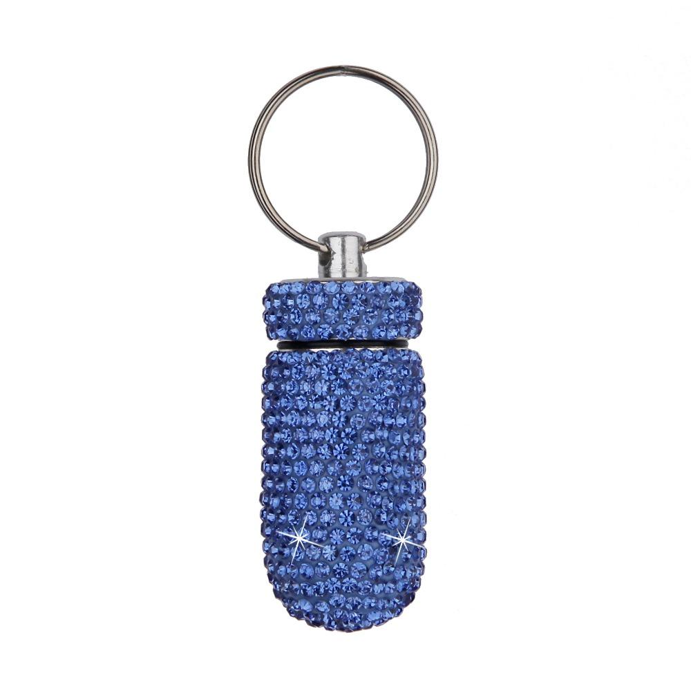 Aluminum Alloy Rhinestone Pill Holder Sparkly Waterproof Keychain Pill Container Durable Sealed Portable Pill Case
