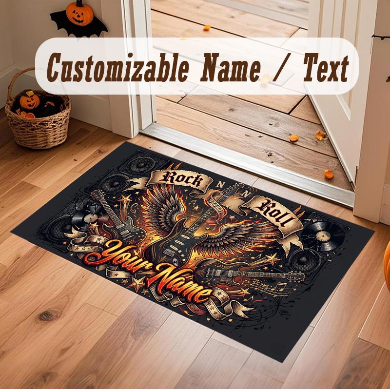 Music Theme Soft Crystal Velvet Rug Custom Name & Text Print Non Slip Floor Rug for Bedroom Living Room