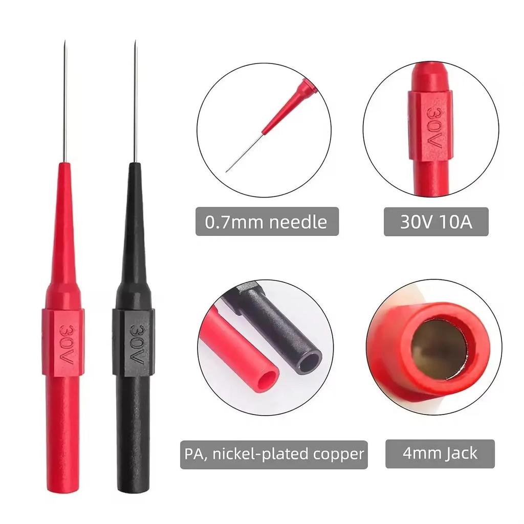 10Pcs 30V Diagnostic Tools Multimeter Test Lead Extention Back Piercing Needle Tip Probes Car Automotive Test Probe Kit 0.7MM Code Readers 4