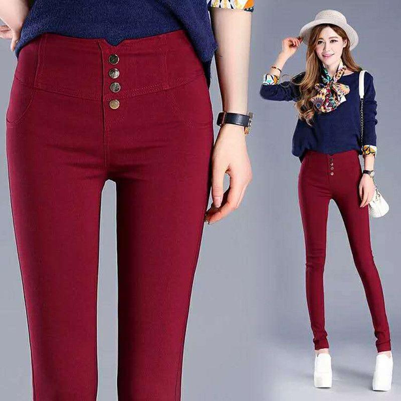 

Корейский стиль с высокой талией, универсальный однотонный цвет Magic 5XL/33 вино красного