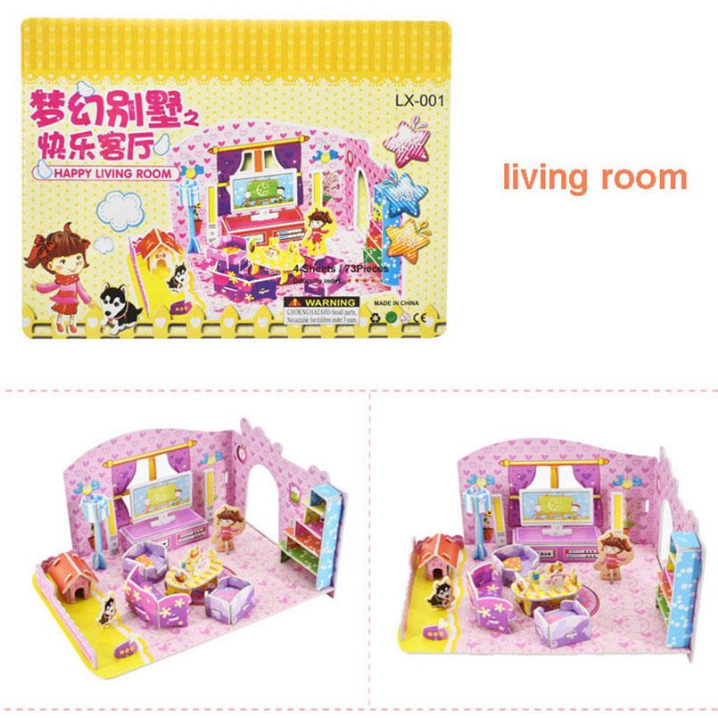 Kids 3D Stereo Puzzle Cartoon House Building Model DIY Handmade Dollhouse Early Learning Educational Toys Gift for Children
