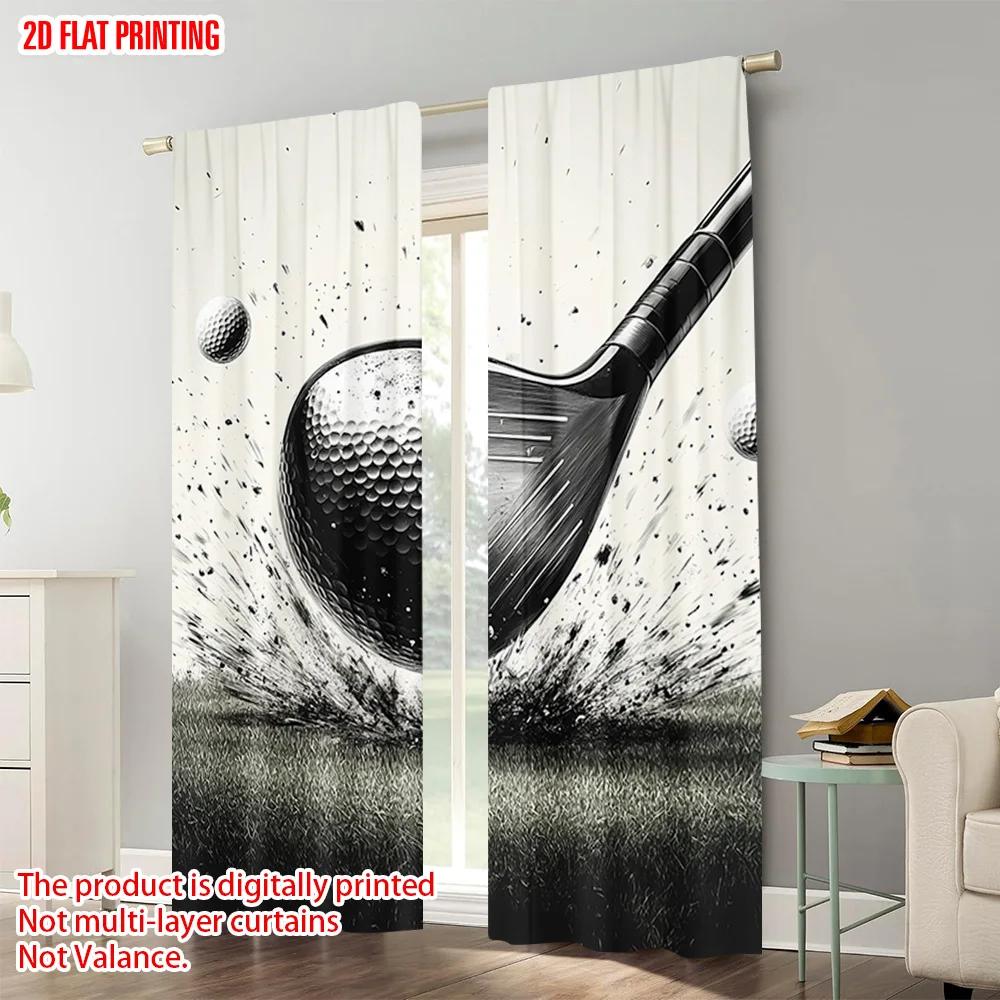2pcs, plane printing Popular Curtain Panels golf Versatile Polyester Fabric (without rod) Decorations For Home Perfect for