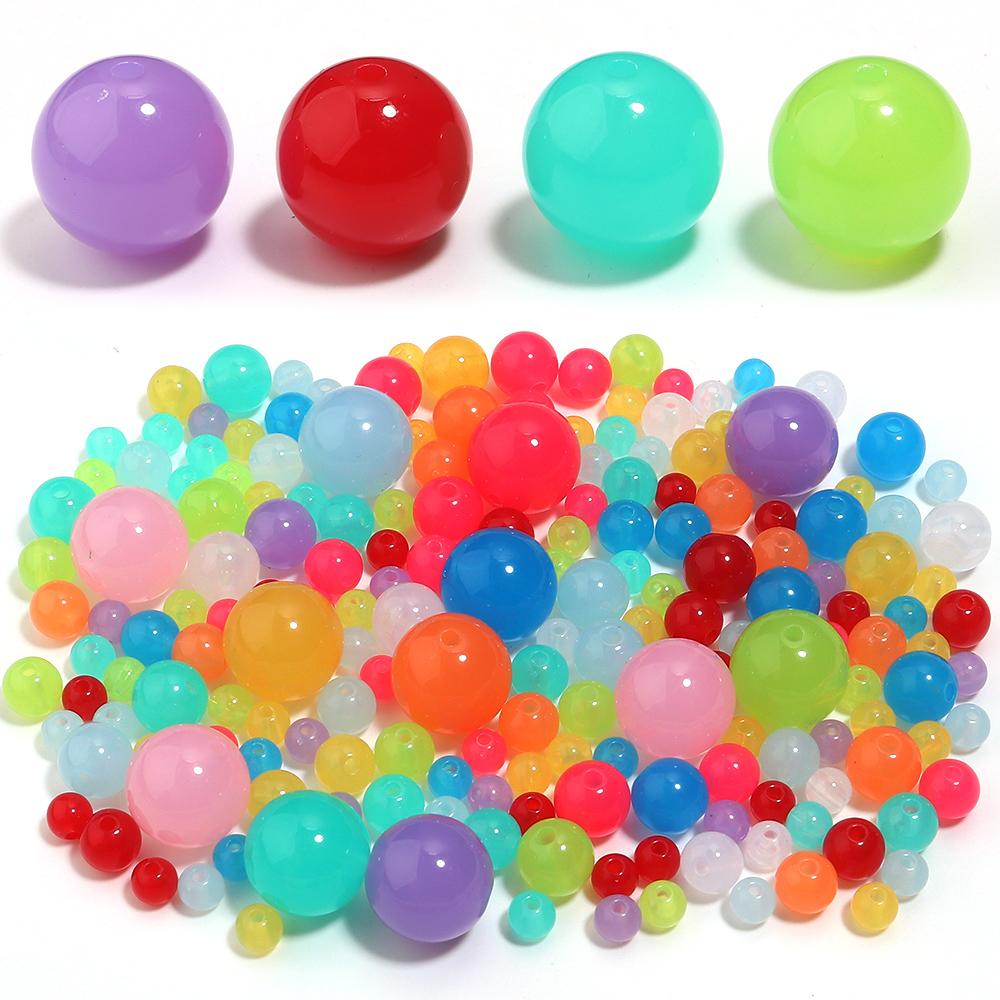 20pcs/lot 16mm Colorful Round Acrylic Beads Jelly Beads Loose Spacer Beads For Jewelry Making DIY Bracelets Necklace Accessories