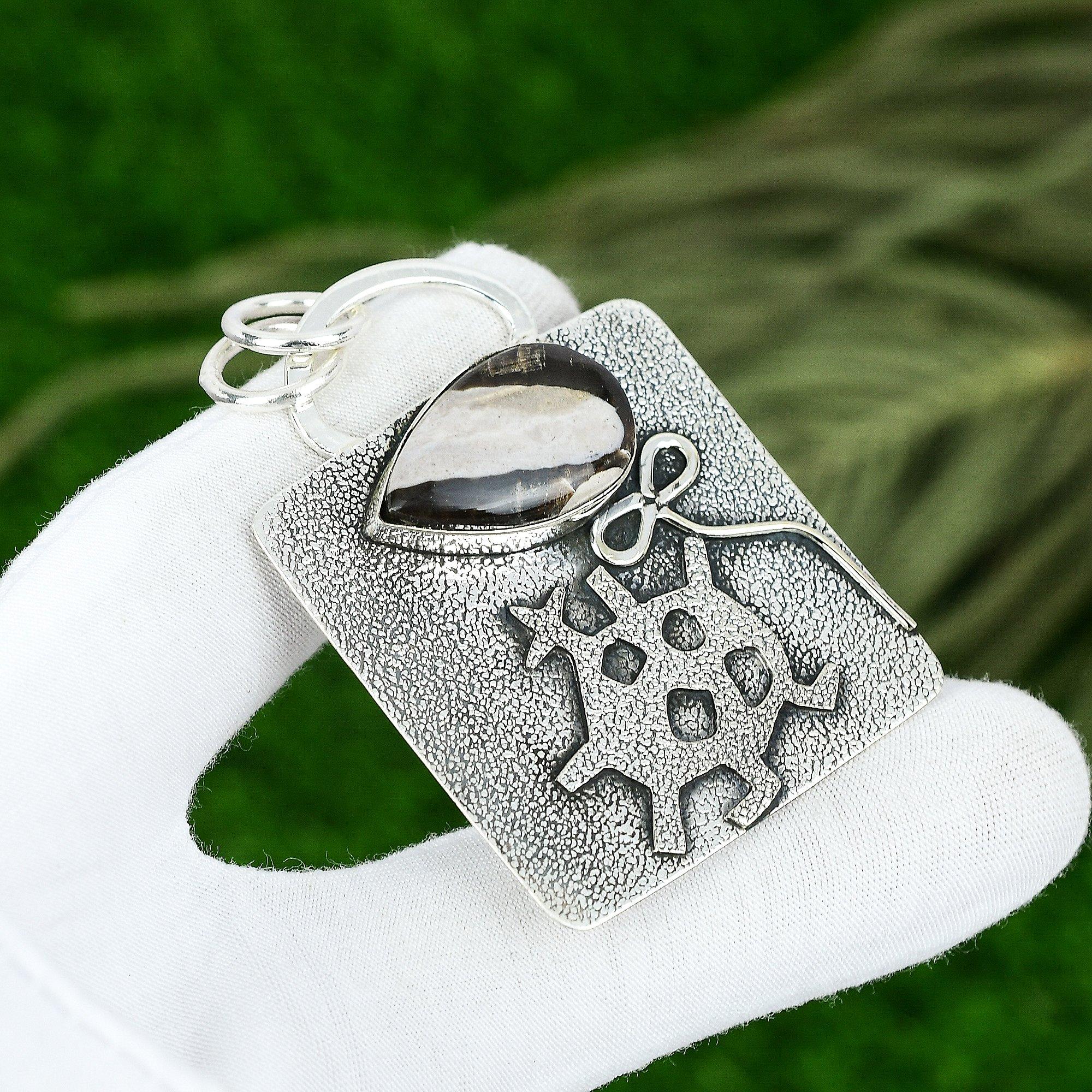 

Daughters Day Sale 925 Silver Natural Peanut Wood Jasper Wedding Sister Pendant