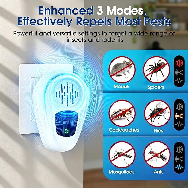 Electronic Ultrasonic Pest Repellent Plug In 3 Modes Indoor Repeller for Rodent Mouse Roach Ant Mosquito Spider Bugs