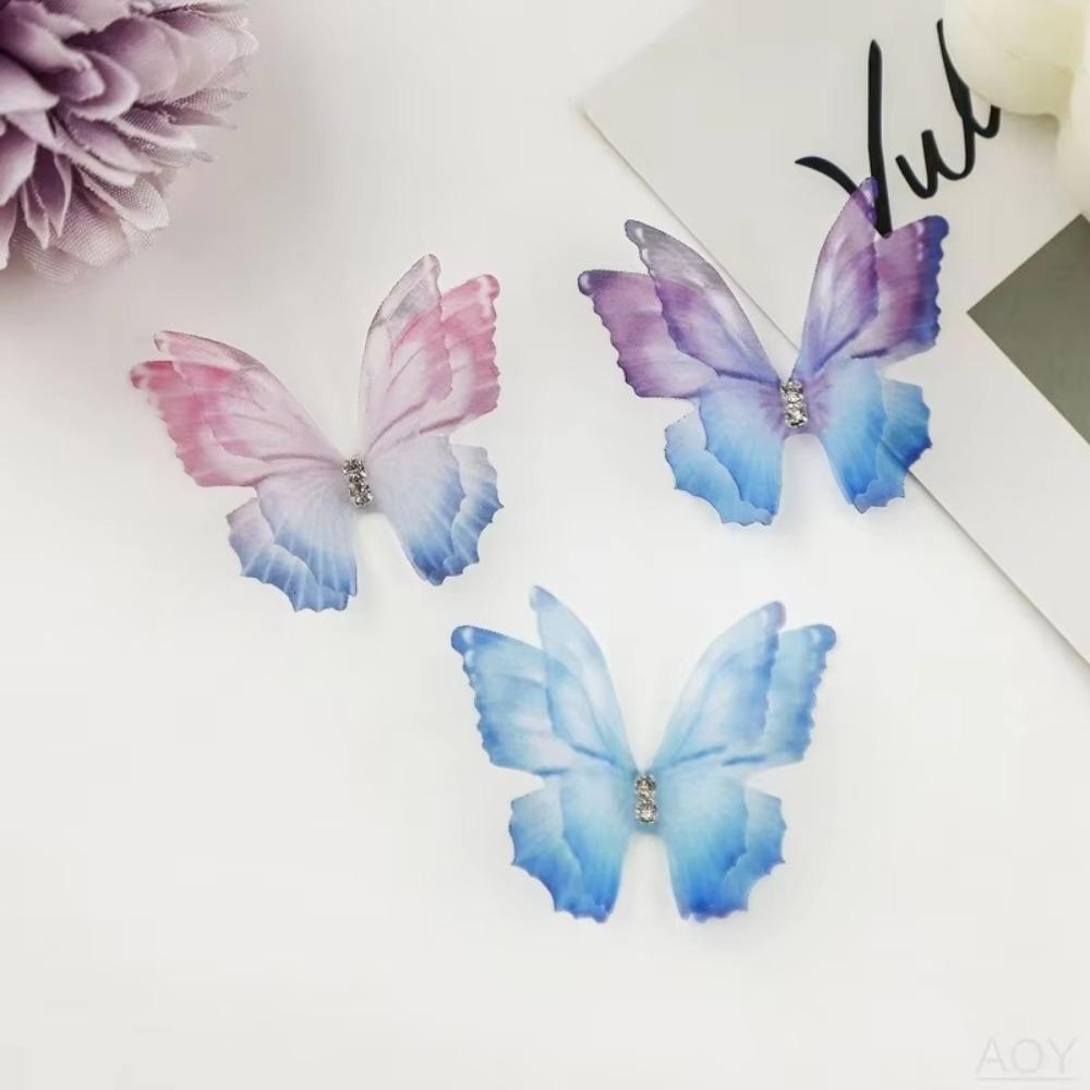 50pcs 5CM Organza Fabric Butterfly Appliques  For Hairband Nail Decoration