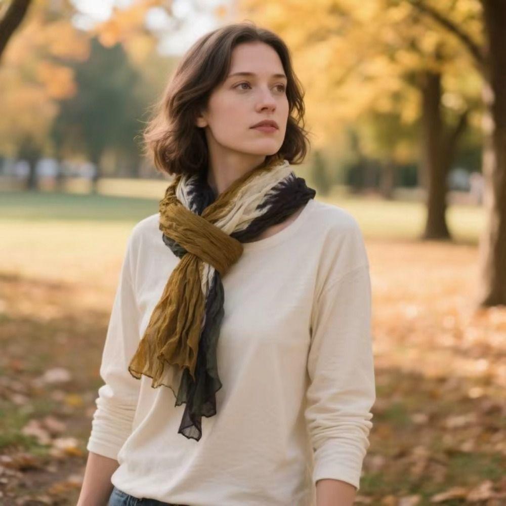 Bohemian Gradient Texture Scarf Warm Bandana Shawl Wraps Multifunction Long Hijab Scarf Travel