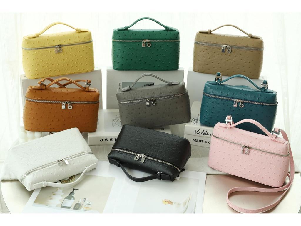 Genuine Leather Ostrich Pattern Women's Handbag & Crossbody Cosmetic Bag