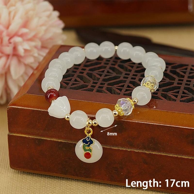 Imitation White Jade Ruyi Safety Buckle Bracelet Elegant Student Jewelry Antique Style Bracelet