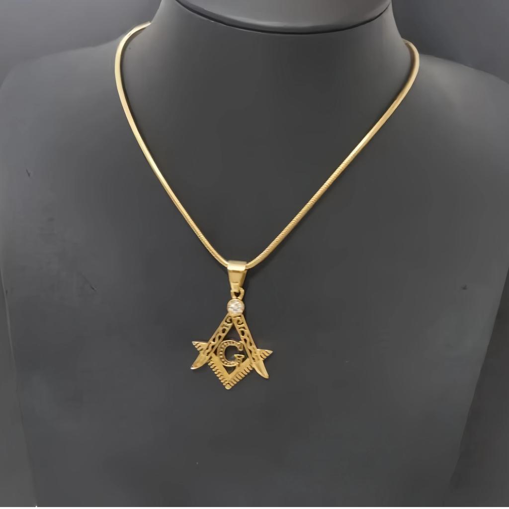 Collar Masónico para Hombres Chapado en Oro Plata Energía Masón Colgante Masón Acero Inoxidable Amuleto Joyería Religiosa Gótica Punk
