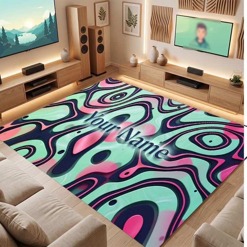 Abstract Geometric Theme Crystal Velvet Floor Rug Personalized Custom Name Text Warm Carpet Home Decoration