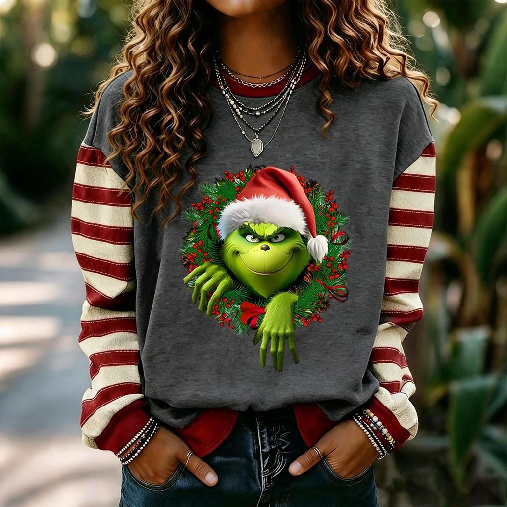 Women's Christmas Print Long Sleeve Neck Pullover Sweatshirt