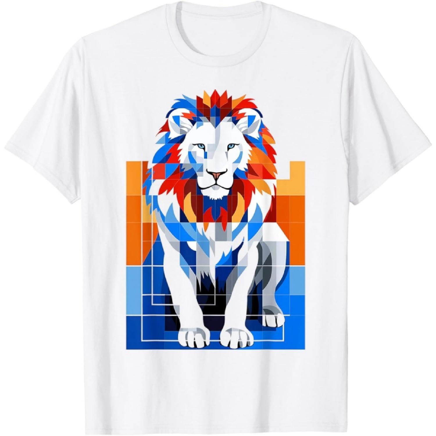 Скульптура Льва Полигональное Искусство Животное Абстрактная Графика Футболка со Львом XXXXXL белый