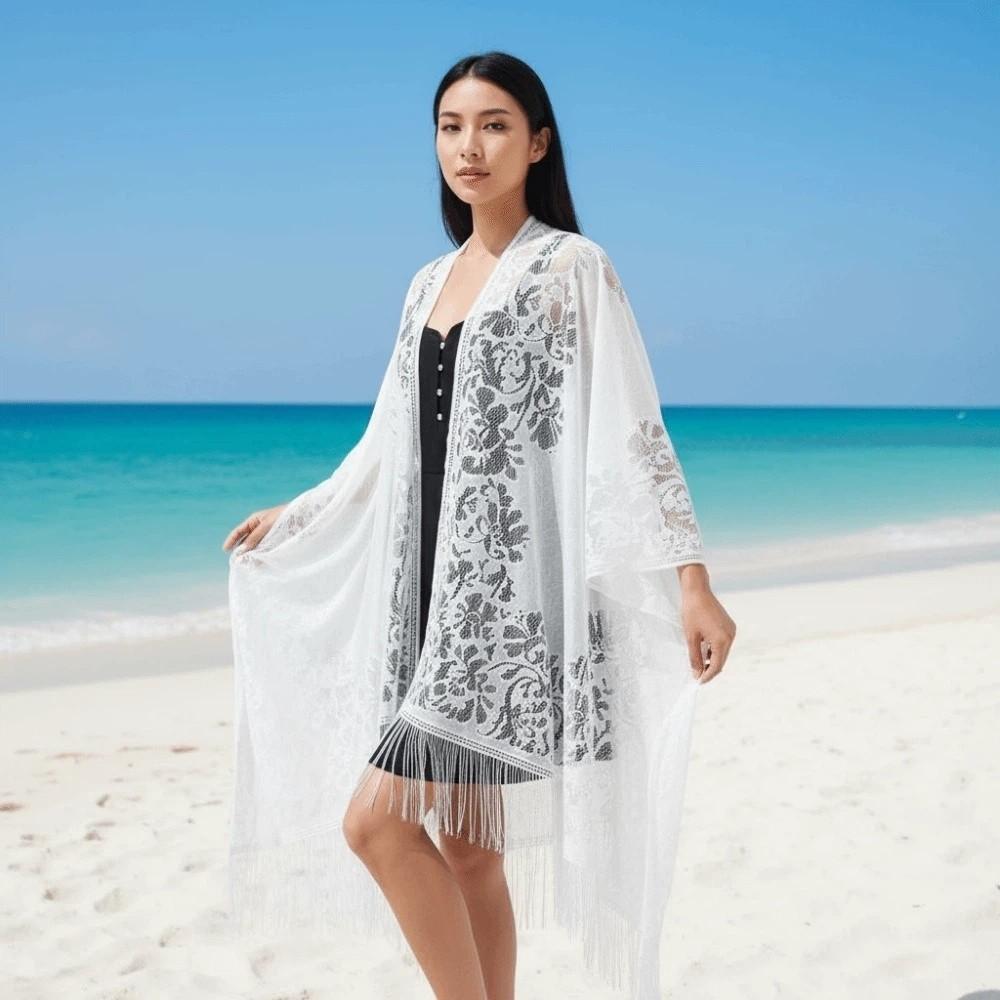 Breathable Lace Hollow Flower Shawl Sunscreen Seaside Vacation Cloak  For Gift