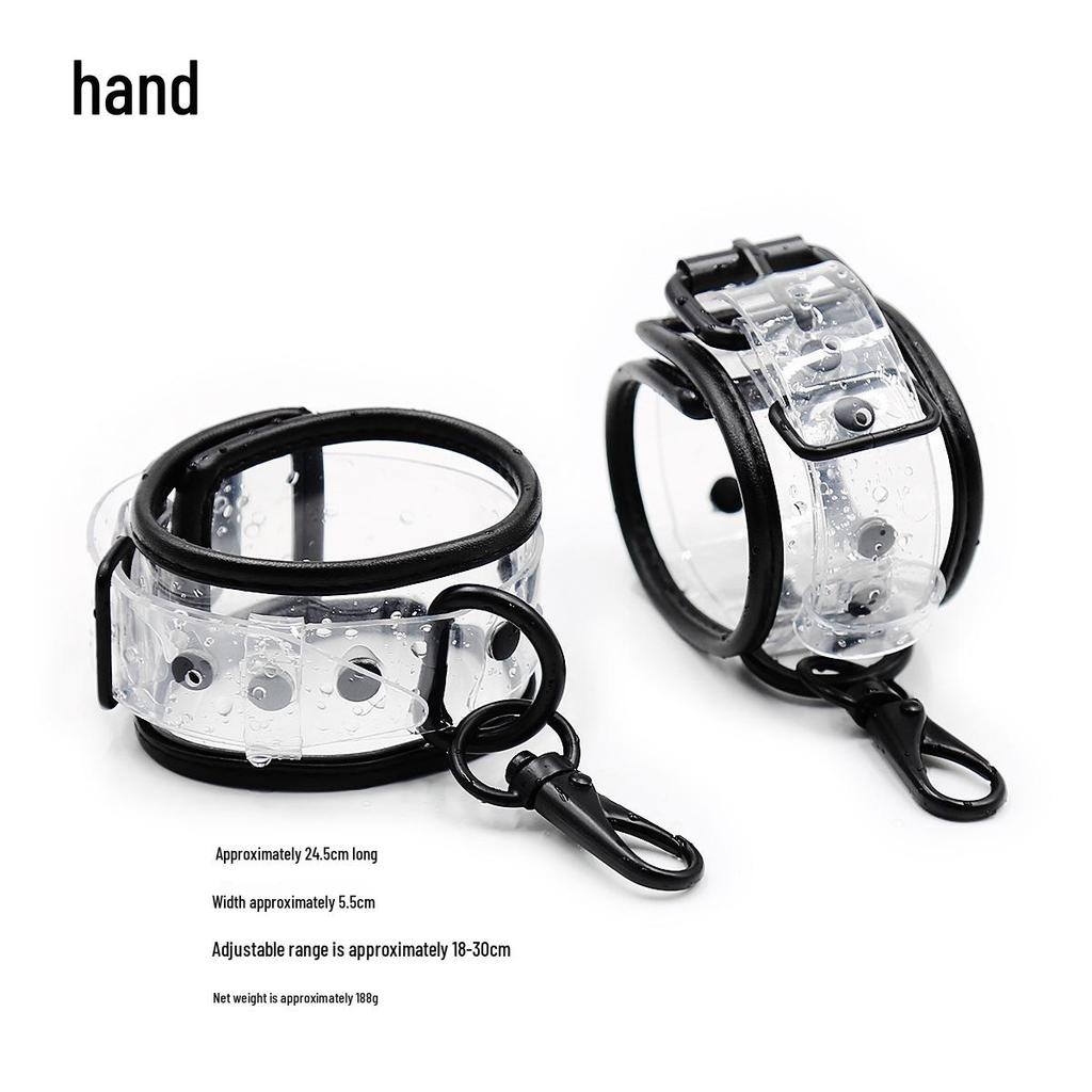 Transparent Leather Bondage Set: Handcuffs, Foot Cuffs, Neck Cuffs, and Dog Leash Collar