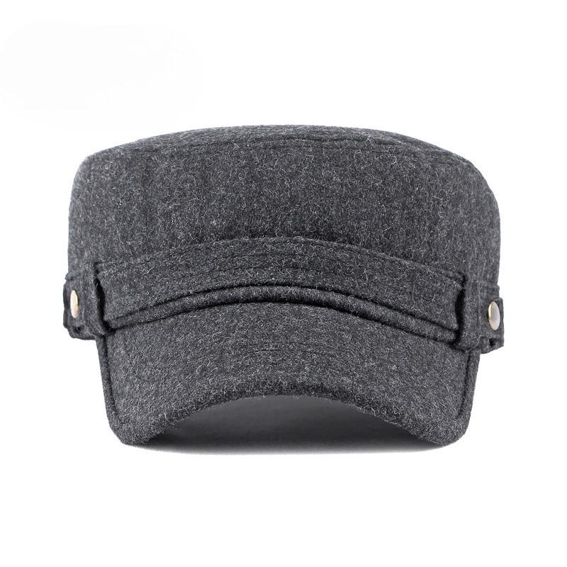 Unisex Winter Warm Woolen Military Cap Retro Flat Top Hat for Men Women Fashion Curved Brim Navy Sailor Cap Casual Peaked Hat