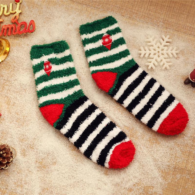 Autumn and Winter New Socks Women's Coral Fleece Thickened Three-dimensional Cartoon Embroidered Christmas Socks Half Fleece Home Socks