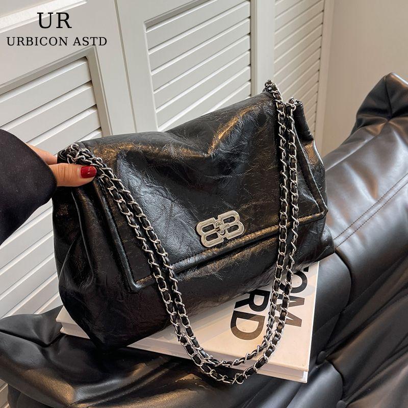 

Сумка большой вместимости Женская 2025 Новое поступление Супер горячая Доступная роскошь Цепочка На плечо Модная Нишевый стиль Сумка-тоут для поездок Black