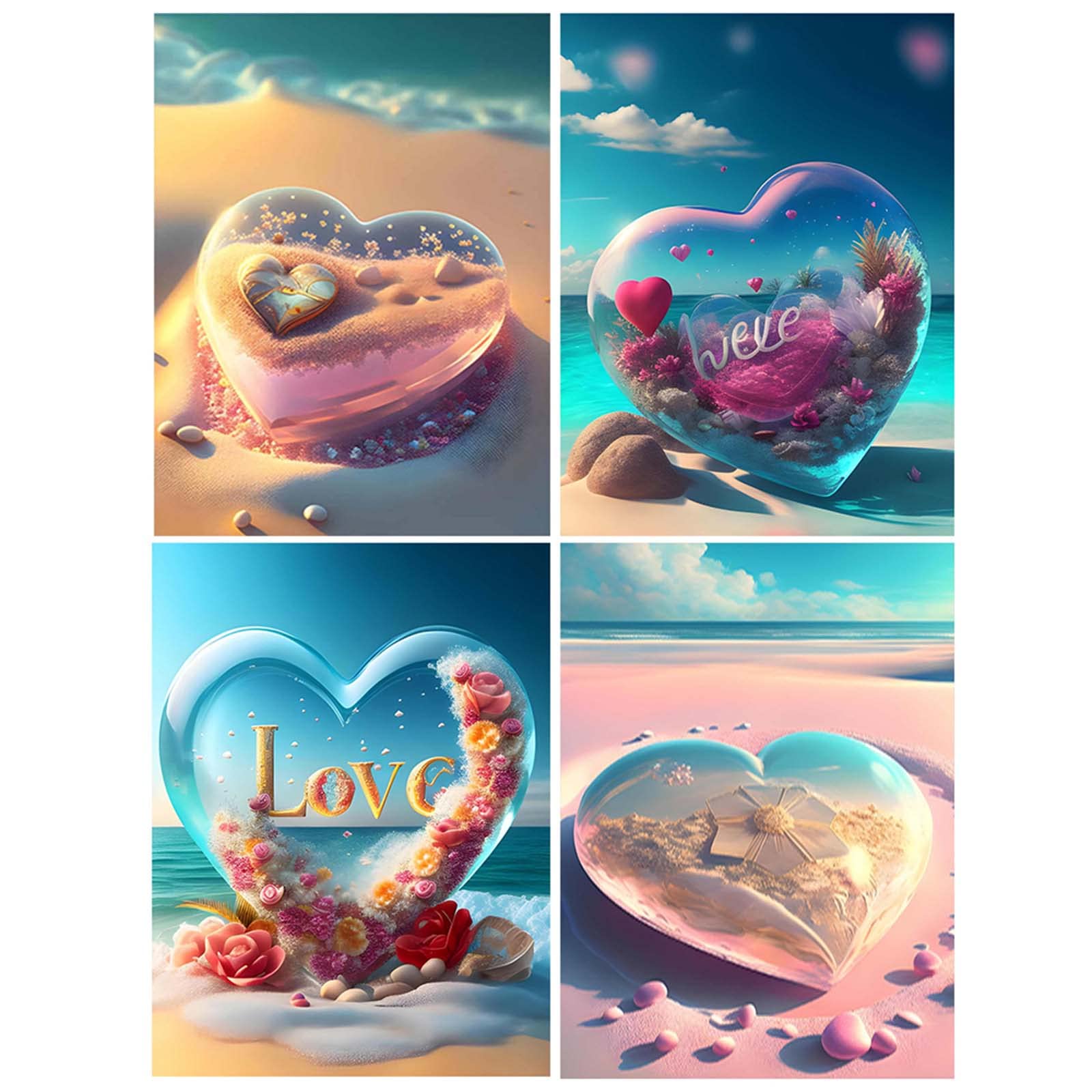 

Набор из 4 5D Алмазная мозаика Цветное сердце Алмазная мозаика для начинающих Океанская мозаика из бисера Детская алмазная мозаика Популярная океанская декоративная мозаика Алмазные самоклеящиеся наклейки,