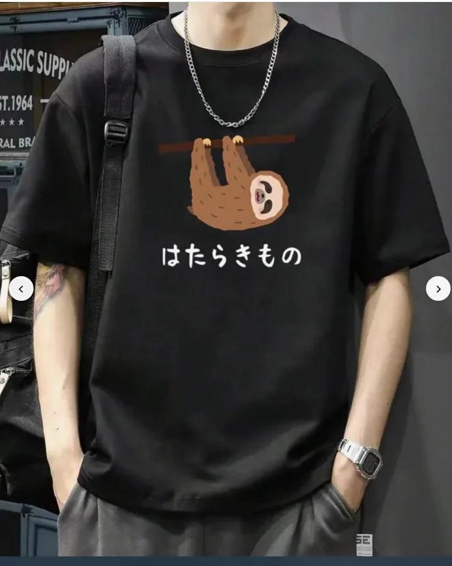 

Sloth Pattern Pattern Black TShirt Mens New Summer Casual Crew Neck Pure Cotton Short Sleeve TShirt Round neckTshirt 3XL