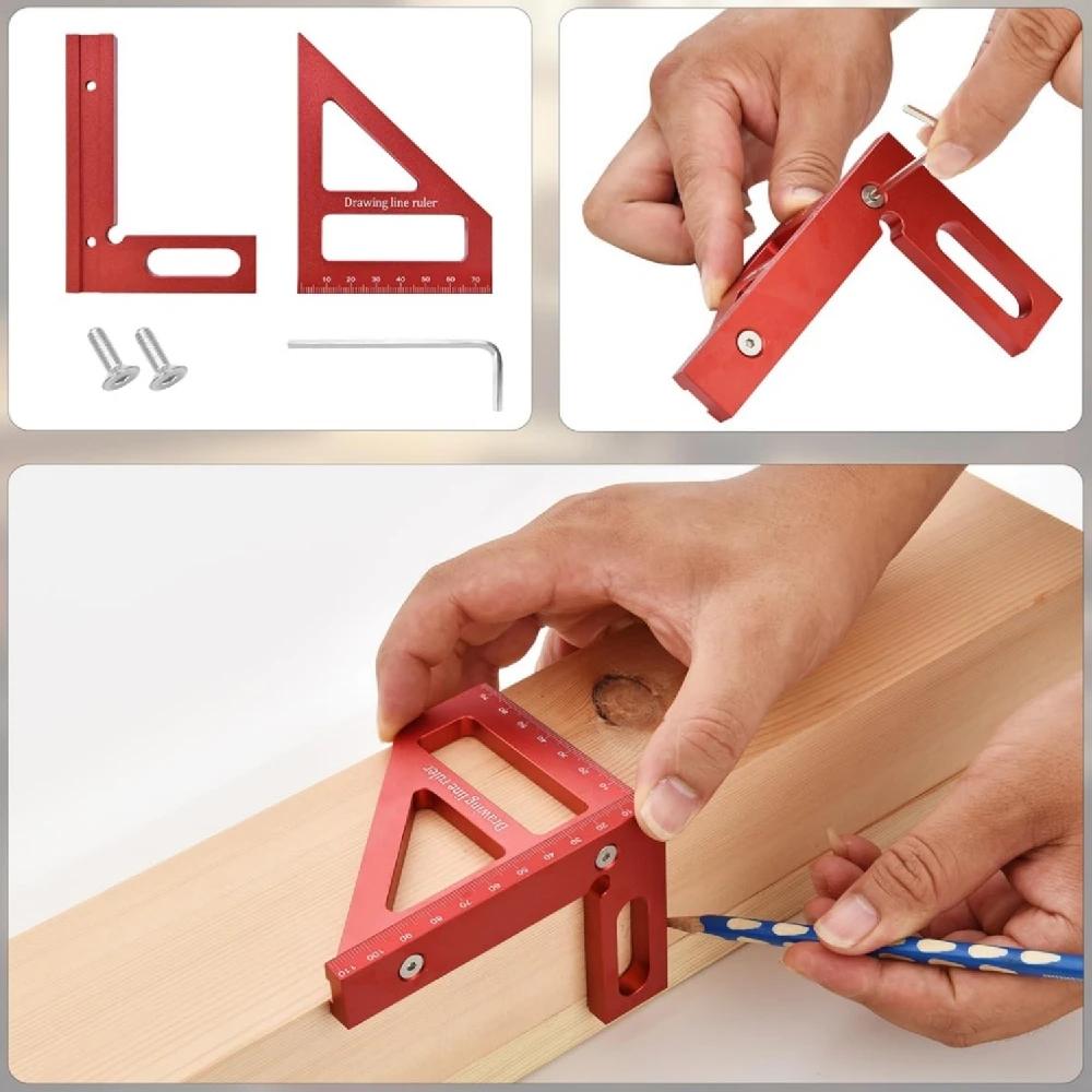 45°90° Aluminum Multi-Angle Measuring Ruler Square Protractor for Woodworking Miter Triangle-Ruler Utility Tracing Meter Tool