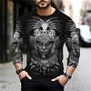 Spring And Autumn Long Sleeve Aztec Graphic Printed T-Shirts Men Street Casual Tops Female Loose Pullover Oversized Clothing Outdoor T Shirts