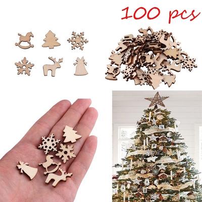 100pcs Natural Wooden DIY Christmas Tree Hanging Ornaments Pendant Gifts