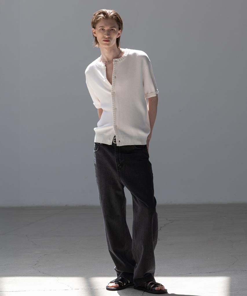 Dekkoloso Panel Rib Short Sleeve Summer Round Cardigan [White]