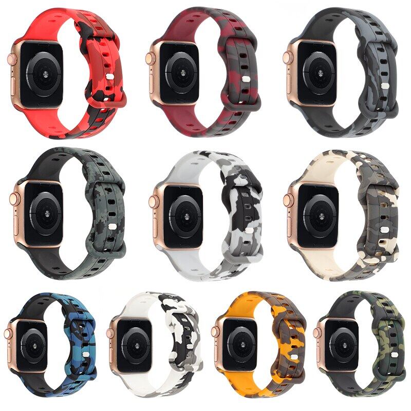 For Apple Watch Band Ultra 8 SE 7 6 5 Silicone Strap iWatch 49mm 40mm 45mm 41mm 42mm Camouflage Pattern Wristband Belt Bracelet