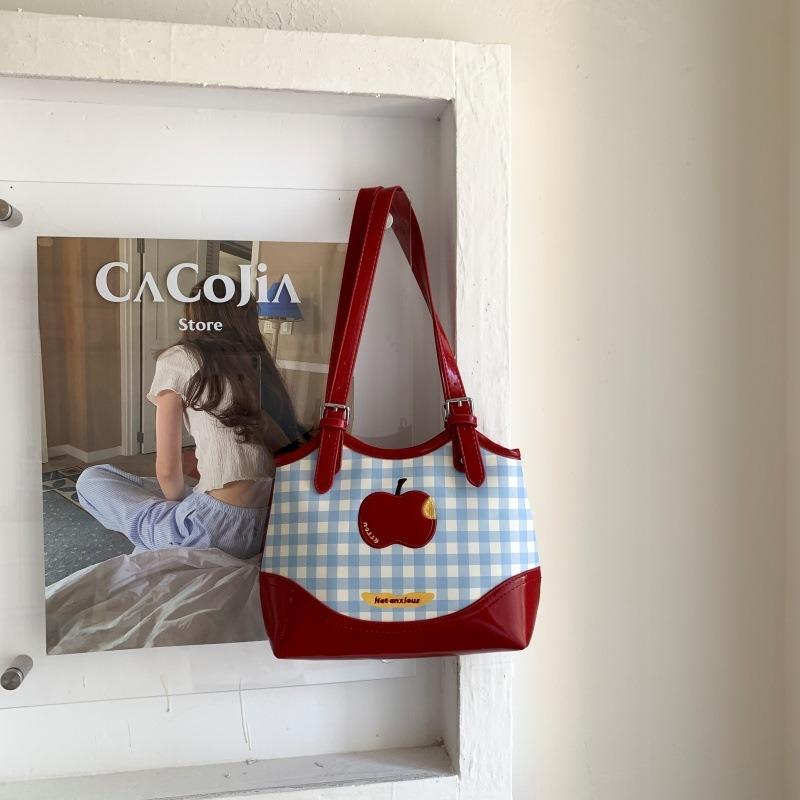 

Underarm bag women s new trendy fashion college style plaid apple tote bag large capacity bag красный