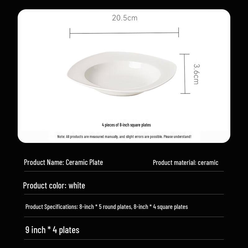 Yilan 9-inch White Ceramic Dinner Plate Set
