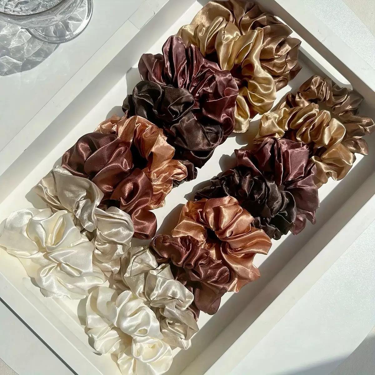 

16 шт. Однотонні еластичні резинки для волосся, М які сатинові гумки для волосся, Універсальні повсякденні аксесуари для волосся для жінок Гумки-скранчі 16PCS