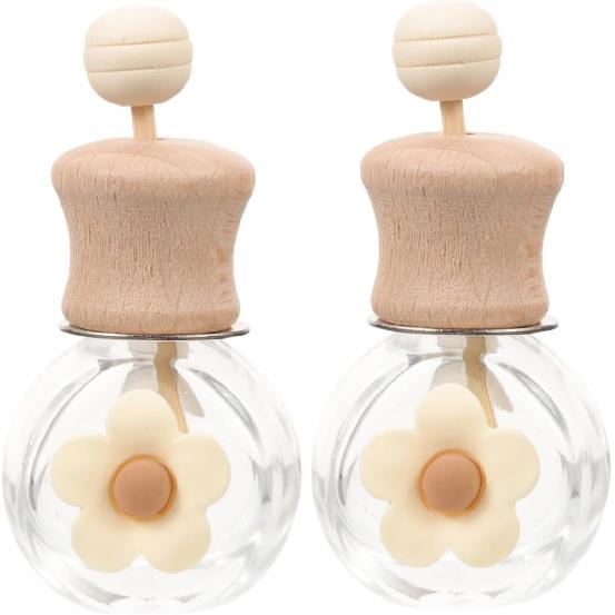 2Pcs Car Essential Oil Diffuser Bottle Empty Clear Glass Aromatherapy Diffuser with Wooden Cap and Vent Clip for Auto Fragrance and Car Decor Milk