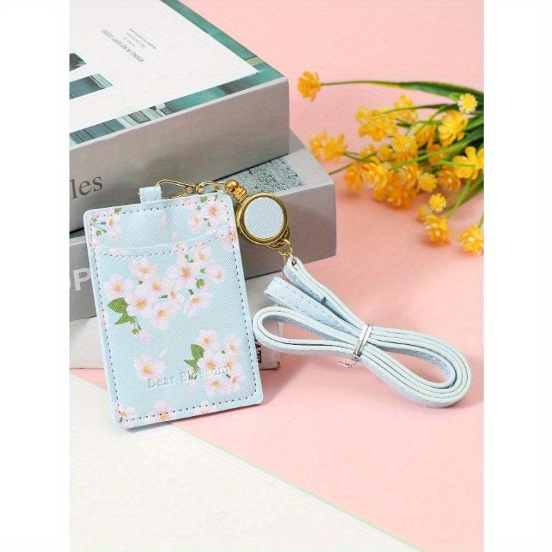 

1 шт. Чехол для карточки с цветочным принтом со шнурком, используется для кампусных карт, рабочих карт, визиток и т. д. Весна, домашний декор(Синий /Розовый) синий