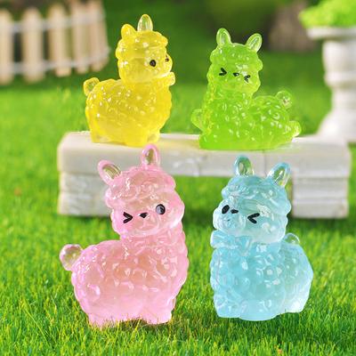 4/8/20pcs Mini Alpacas Glow At Dark Fairy Garden Decoration Luminous Alpaca Figurines Miniature Desk Ornaments Kawaii Home Decor