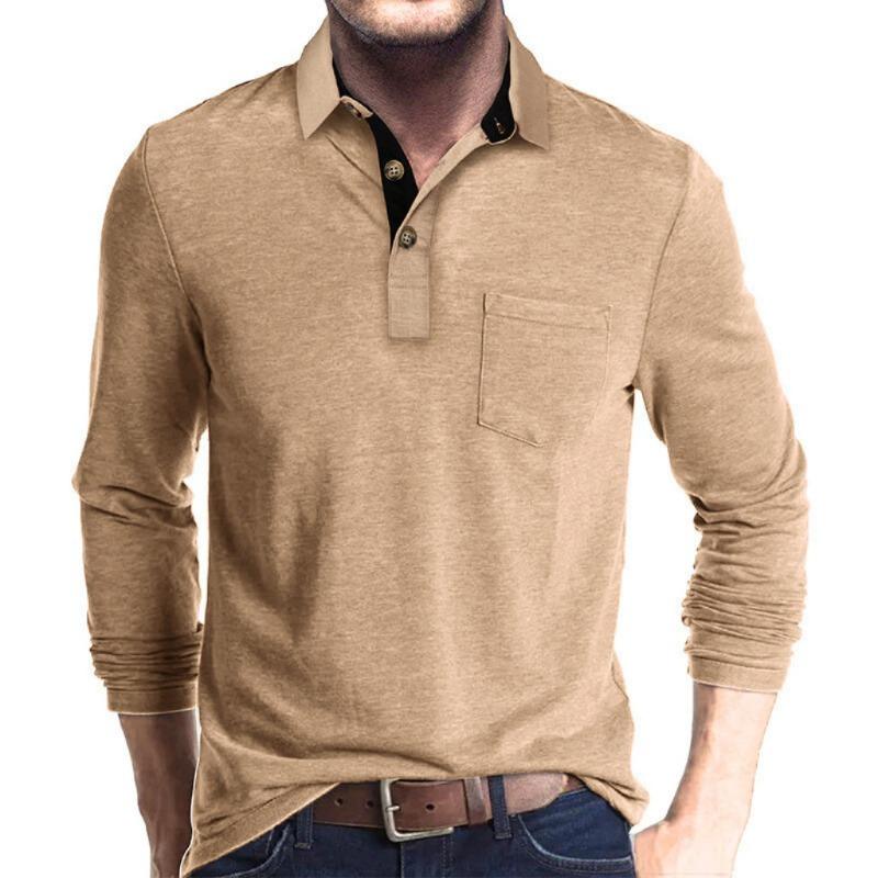 Men S Long Sleeve Polo Shirt Casual Autumn Winter Basic Top