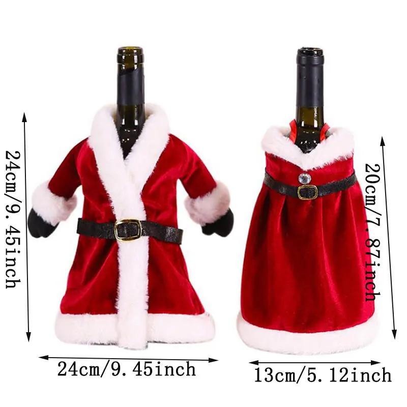 2025Christmas Wine Bottle Cover Set Golden Velvet Dress Clothes Cap Wine Bottle Bag Sleeve Xmas New Year Dinner Table Decoration