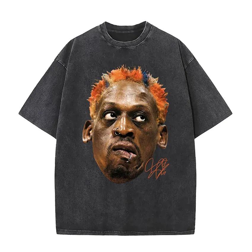 2026 Dennis Rodman Camiseta Lavada Vintage para Hombre y Mujer Genial Hip Hop Gótico Camisetas Oversize Cuello Redondo Moda de Alta Calidad Streetwear